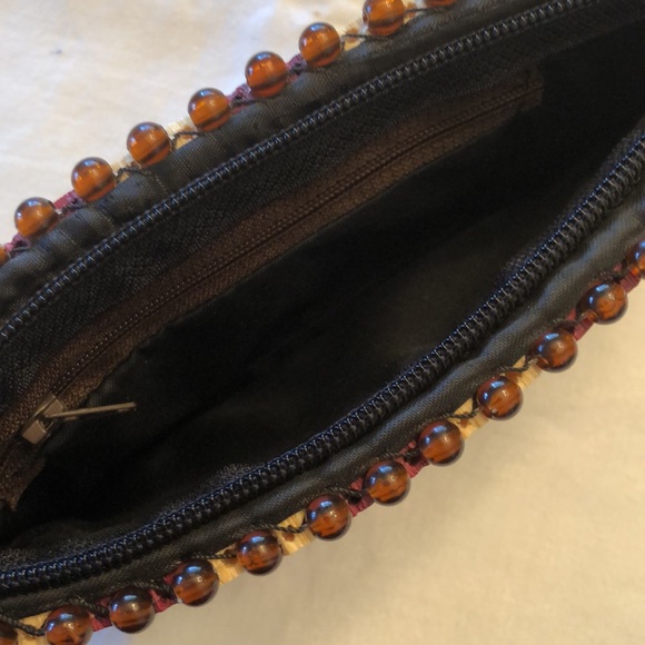 VINTAGE WOODEN HANDMADE BEADED CLUTCH PURSE BAG UNIQUE STURDY LINED ZIPPER- #487 - Picture 10 of 12